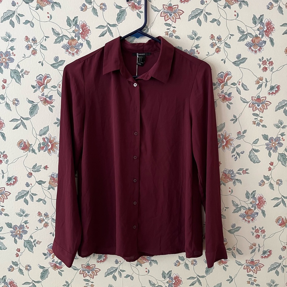 Women's Burgundy Button-Up Shirt